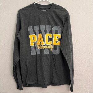 Champion NYC PACE University Gray Athletic Long Sleeve Mens size medium
